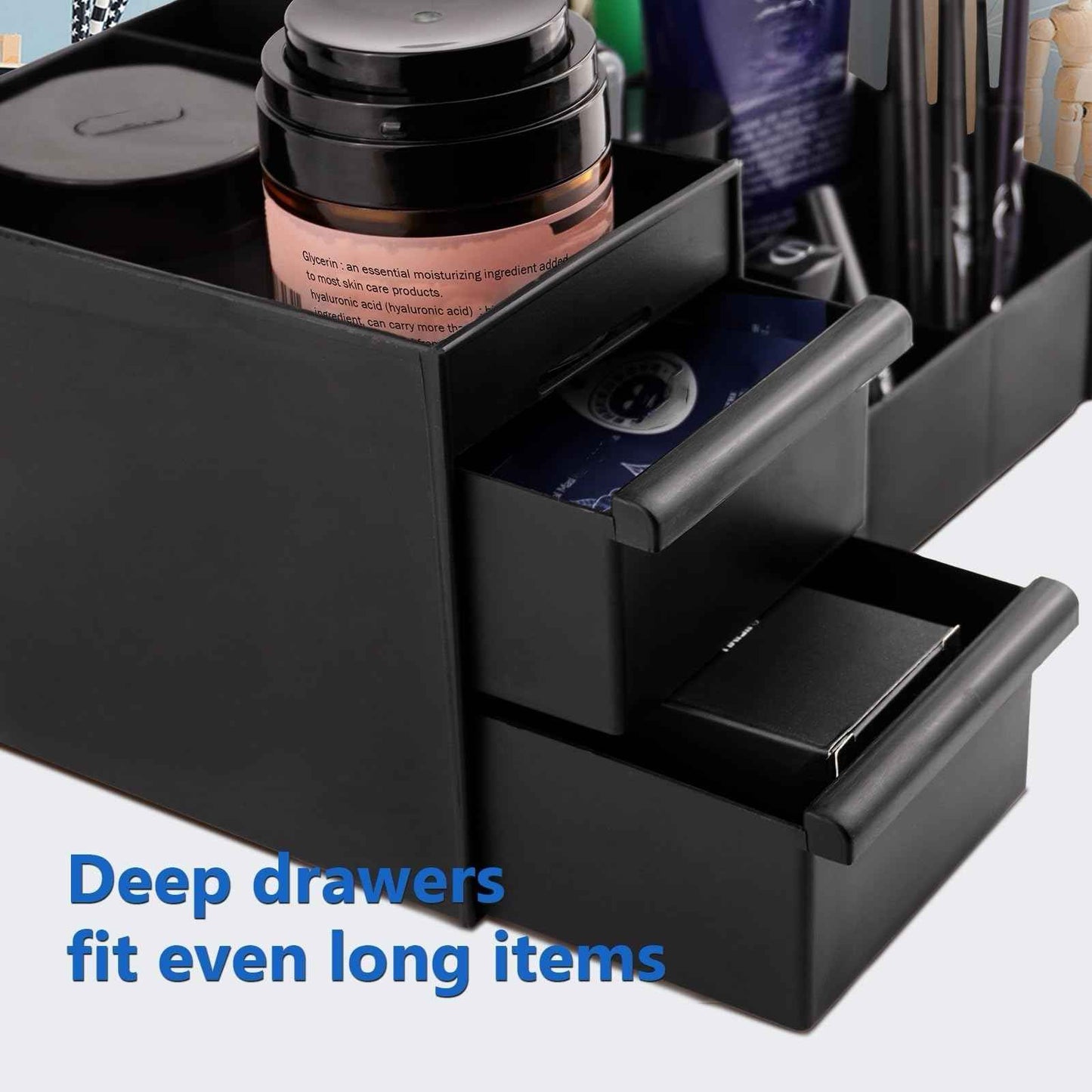 Simbuy Black Cologne Organizer for Men - Large Countertop Organizer with Drawers for Cologne, Perfume, Shaving & Skincare - Bathroom & Vanity Storage, Ideal Gift for Boyfriend, Husband, Dad & Friends