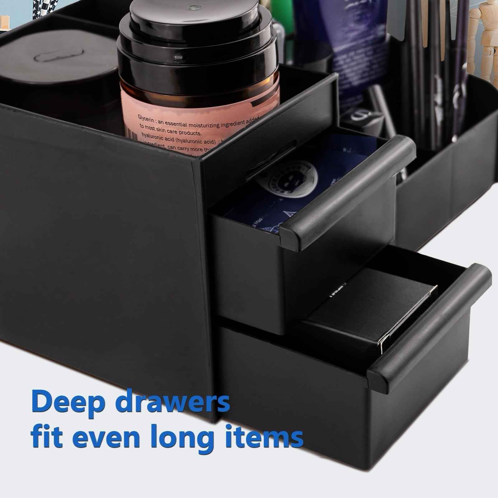 Simbuy Black Cologne Organizer for Men - Large Countertop Organizer with Drawers for Cologne, Perfume, Shaving & Skincare - Bathroom & Vanity Storage, Ideal Gift for Boyfriend, Husband, Dad & Friends