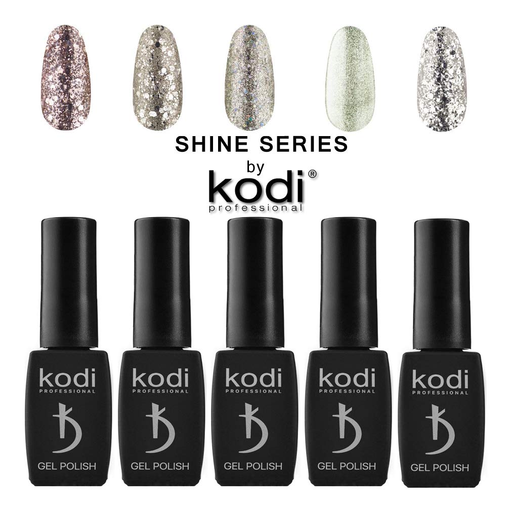 Kodi Professional SHINE series Gel Nail Polish Color 8ml. (0.27 fl oz) Gel LED/UV Nail Coat Soak Off/glitter/shimmer/Original (150 SH, 8ml. (translucent base, silver brocade and shimmer))