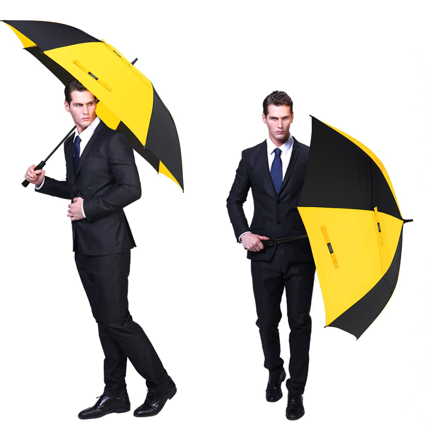 G4Free 54 Inch Automatic Open Golf Long Umbrella Extra Large Oversize Double Canopy Vented Windproof Waterproof Stick Umbrellas (Black/Yellow)