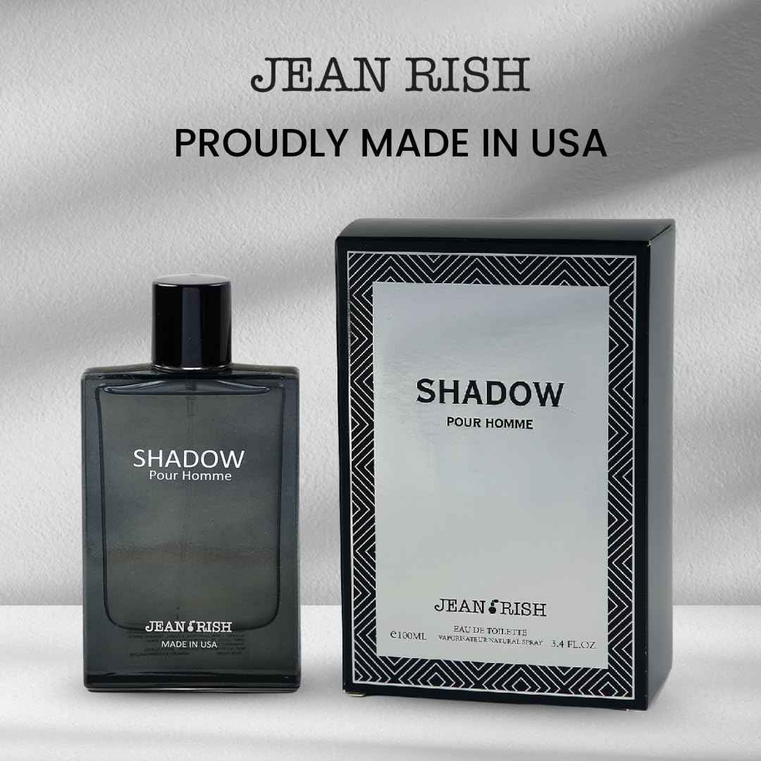 Jean Rish Shadow Pour Homme Eau De Toilette for Men (3.4 Fl Oz / 100ml) with Lemon, Cedar & Musk Notes - Long Lasting and Luxury Fragrance