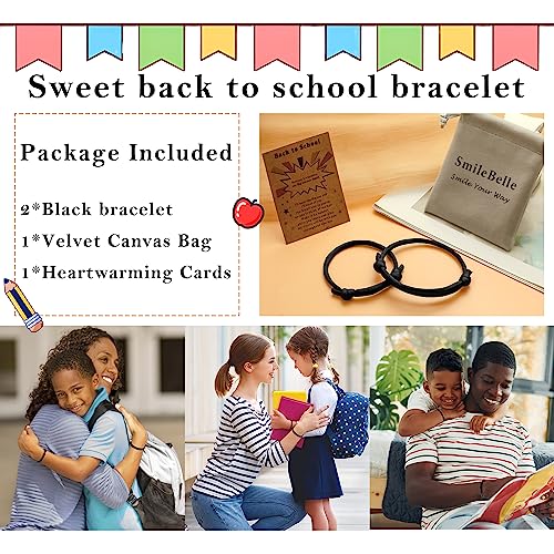 SmileBelle First Day of School Bracelet for Mom and Son, Black First Day of Kindergarten Dinosaur Bracelets 1st Day of Preschool Heart Jewelry Mother Son Daughter Bracelet as Back to School Gifts