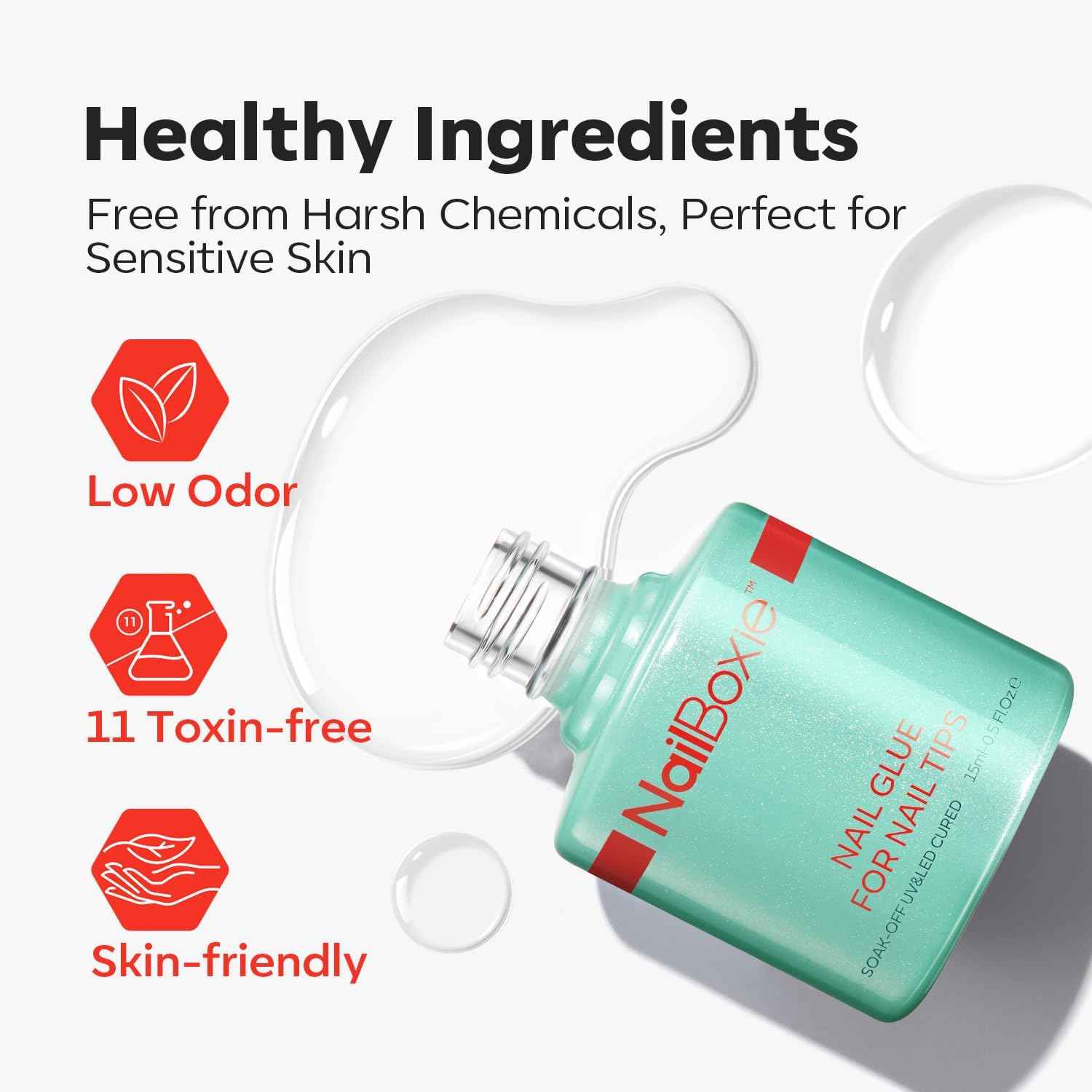 modelones Nail Glue for Press Ons, Clear Tips, Acrylic Nails, Need U V Light Cured, 15ML