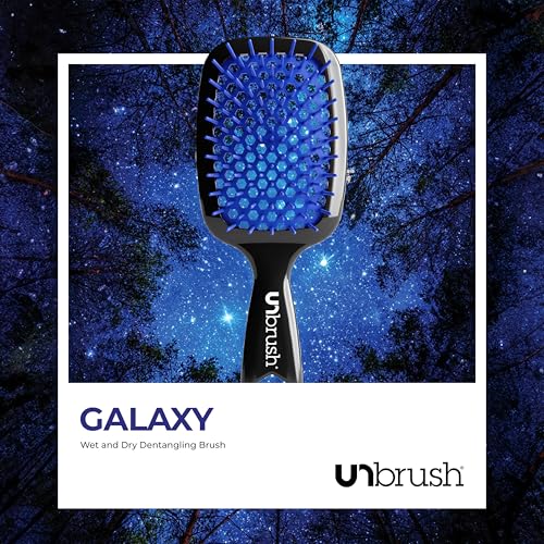 FHI Heat UNbrush Detangling Brush for Pain-Free Brushing on All Wet or Dry Hair Types — Durable DuoFlex Anti-Static Bristles, Lightweight Handle, Vented Hair Brush, Galaxy Blue