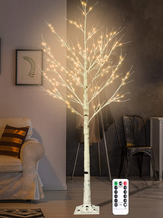 6FT Lighted Birch Tree with 160 LEDs Warm White Lights, 8 Functions Remote Faux Tree with Lights for Indoor Outdoor Summer Christmas Holiday Party Decoration