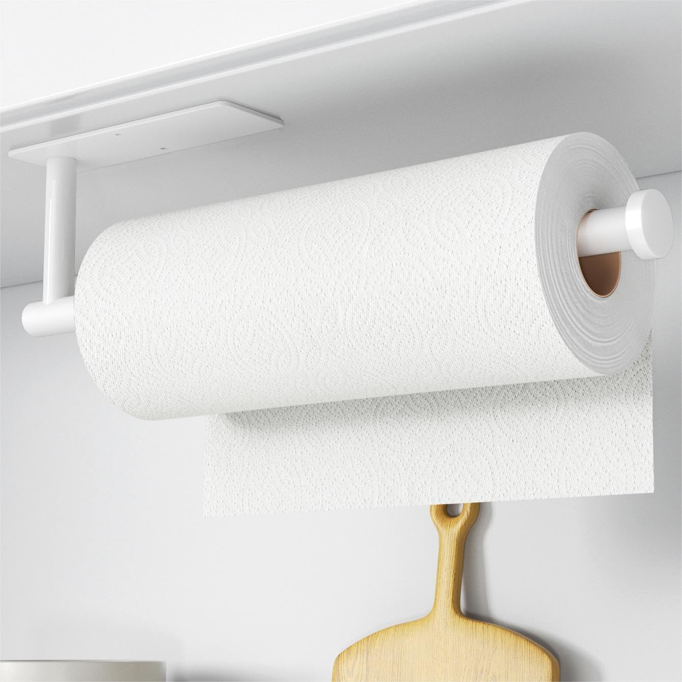 Paper Towel Holder - Self-Adhesive or Drilling, White Wall Mounted Paper Towel Rack for Kitchen, SUS304 Stainless Steel Kitchen Roll Holder Under Cabinet