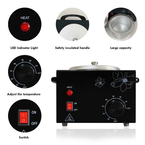 FHATSJ Professional Wax Warmer with Adjustable Temperature for Hair Removal - Electric Melted Wax Beads Heater for Women (Black Single Pot)