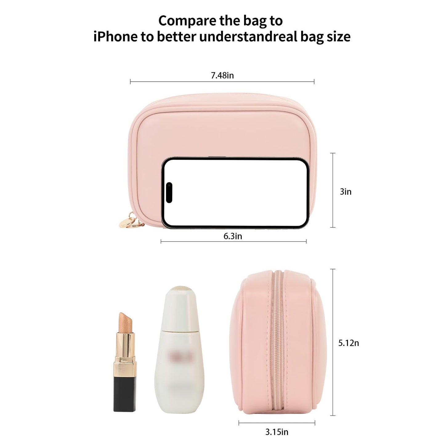 RIGHT AWAY Small Makeup Bag for Purse,Travel Cosmetic Bag Organizer for Women,Cute Make Up Pouch Waterproof Toiletry Bag with Zipper,Portable Makeup Case Skincare Bag for Travel Accessories(Pink)