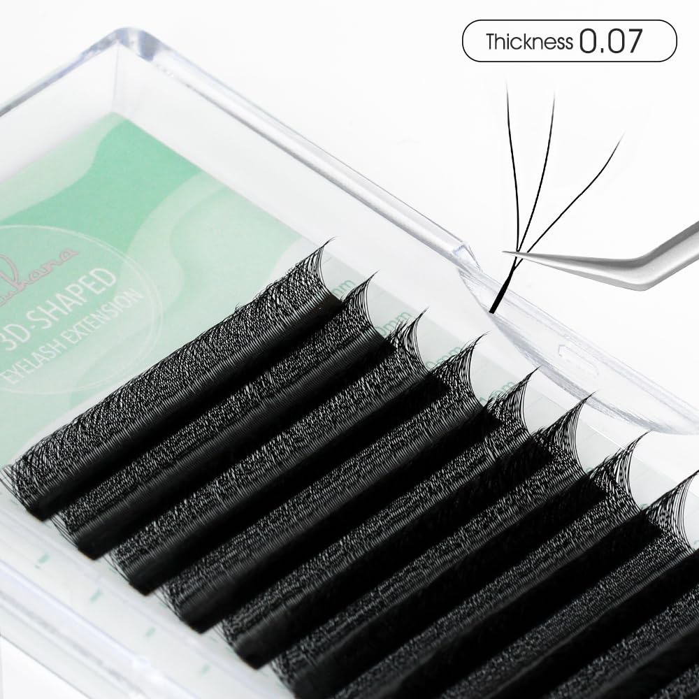 NATUHANA W Shaped Clover Eyelashes Extension 3D Premade Fans 0.07mm D Curl 9-15 Mixed Tray Volume Lash Cluster W Lashes Supplies Automatic Blooming Flower Lash Extensions (3D black ; 0.07 D,9-15 MIX)