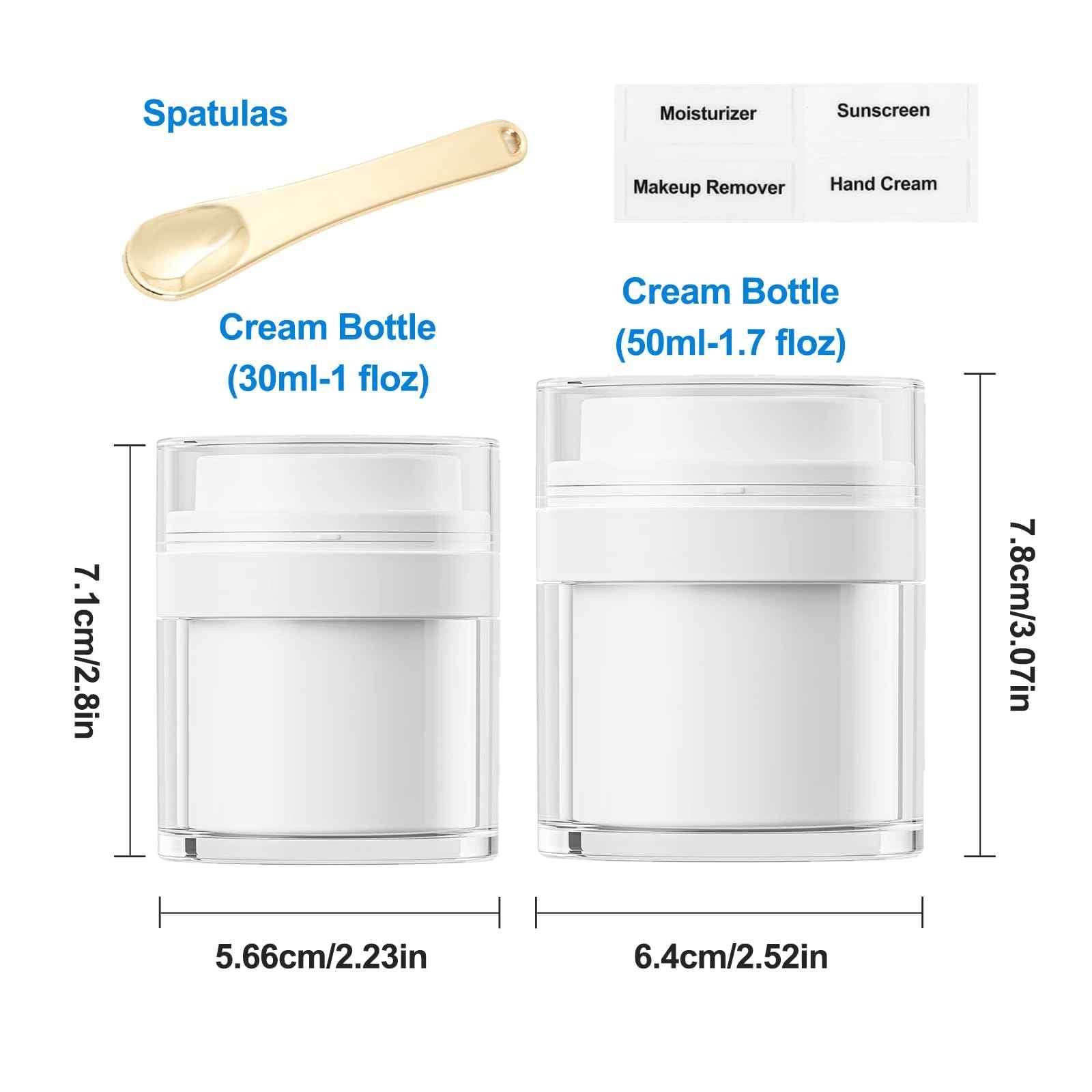 2 Pack Airless Pump Jars, 1/1.7oz Cream & Moisturizer Containers with Airless Pump Dispenser, Travel Size for Toiletries & Foundation
