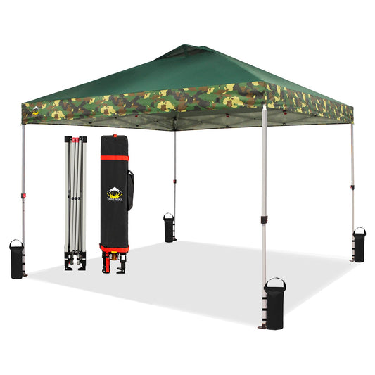 CROWN SHADES 10x10 Pop Up Canopy, Patented Center Lock One Push Instant Popup Outdoor Canopy Tent, Newly Designed Storage Bag, 8 Stakes, 4 Ropes, Camouflage Forest Green