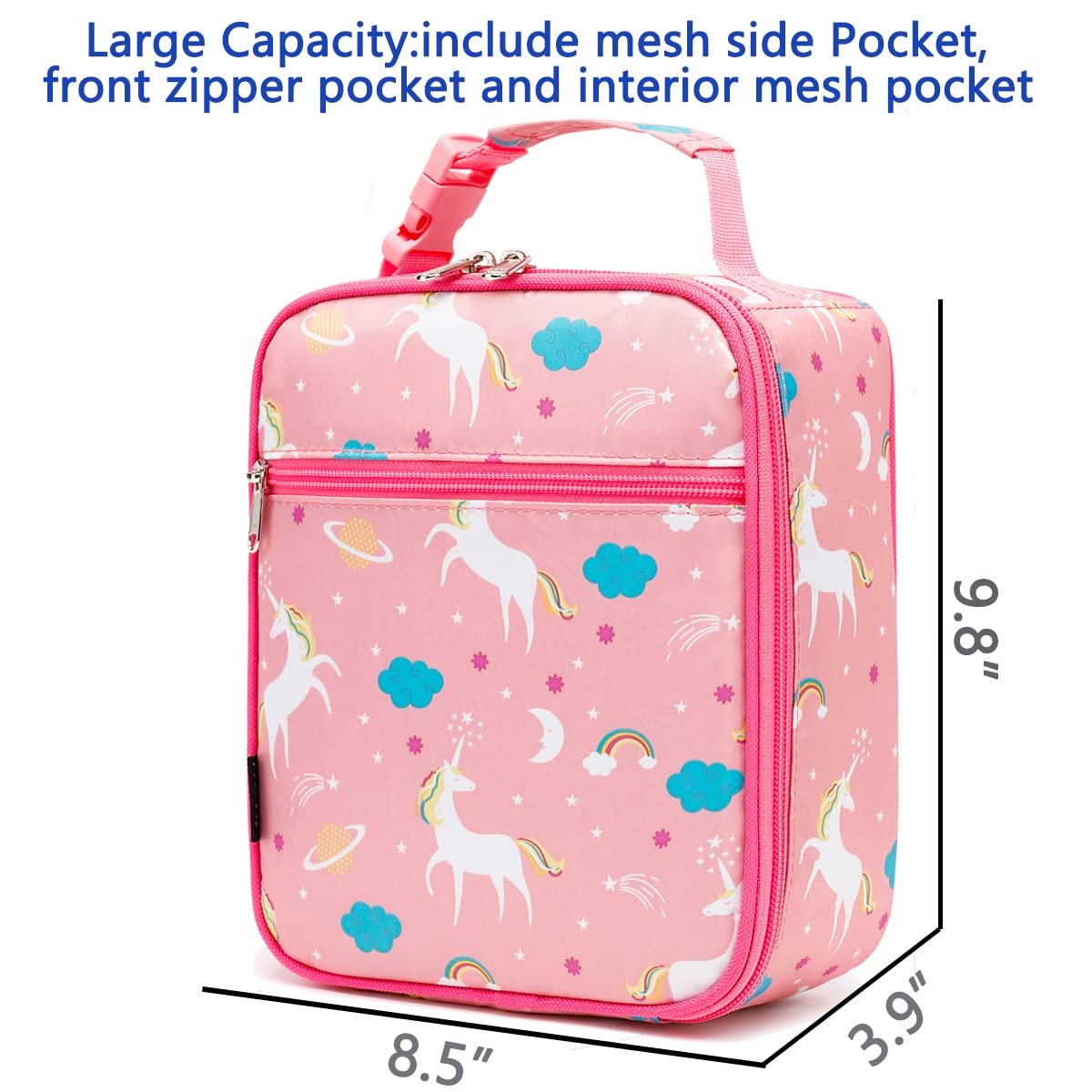 FlowFly Kids Lunch box Insulated Soft Bag Mini Cooler Back to School Thermal Meal Tote Kit for Girls, Boys, Unicorn