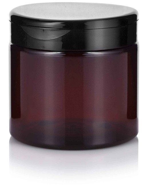 (12 Pack) 16 oz Amber PET Plastic Refillable Jar with Black Flip Top Cap