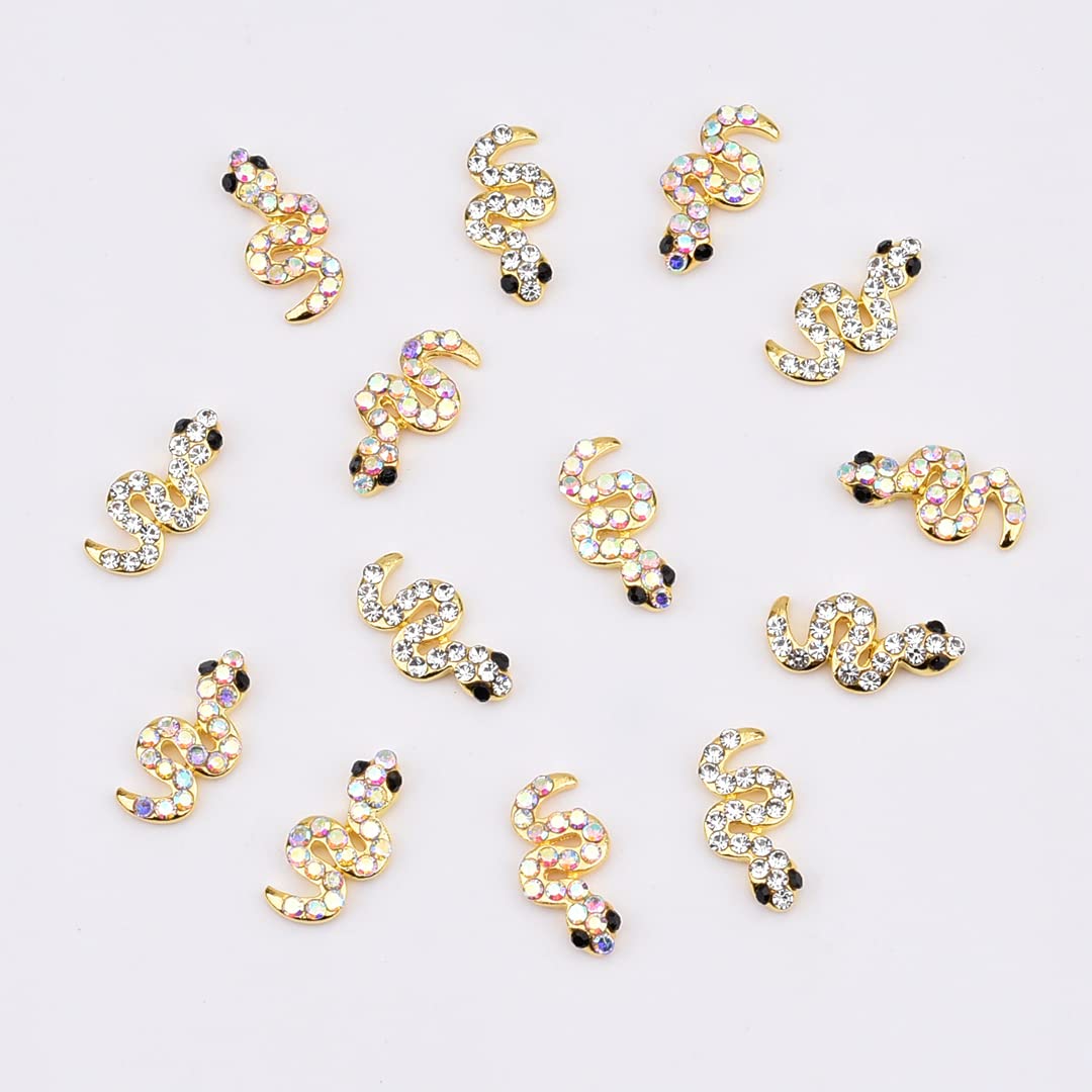 30pcs Gold Nail Rhinestones and Charms Snake Design Metal Nail Art Crystal Jewels Decor Studs Mix Colors