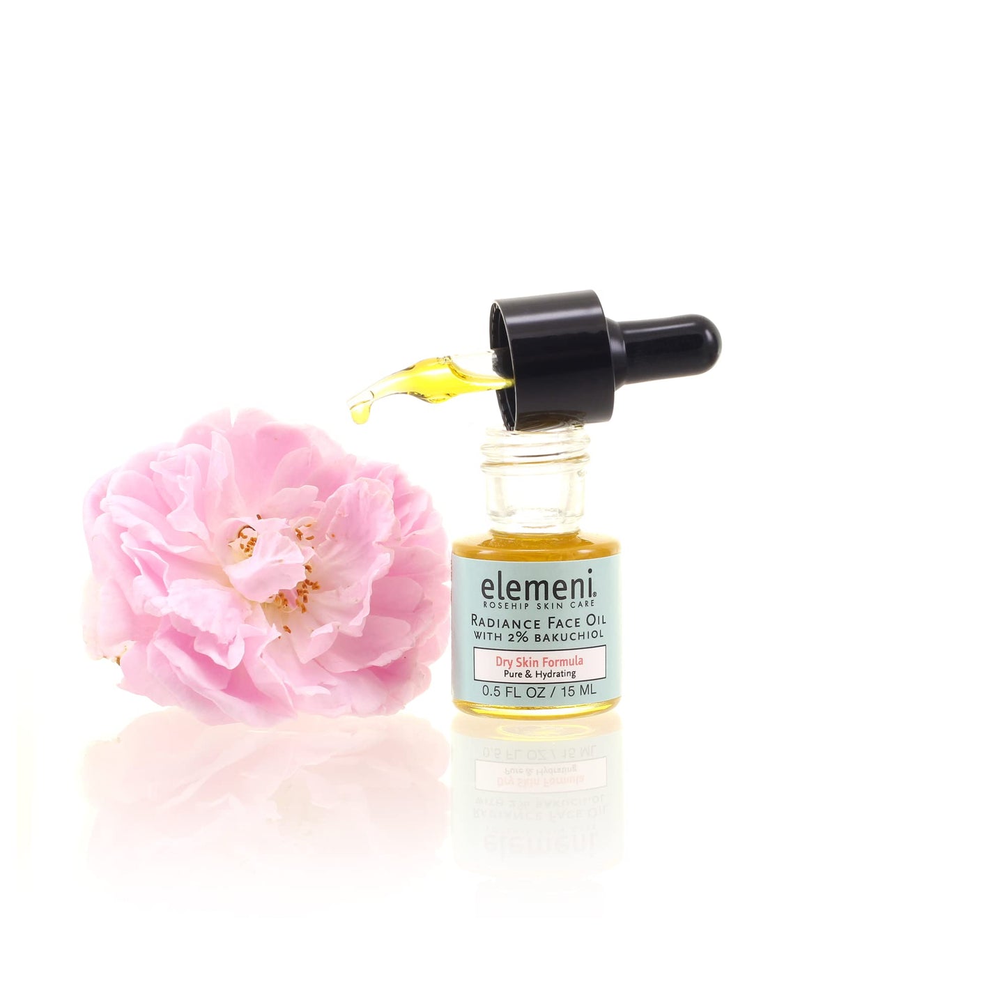 elemeni Radiance Face Oil Dry Complexion, 0.5 fl oz, Rosehip Seed Oil Refines Fine Lines & Wrinkles, Natural Source Retinoic Acid, Absorbs Easily, Bulgarian Rose & Neroli, Organic, Anti-Aging, Vegan