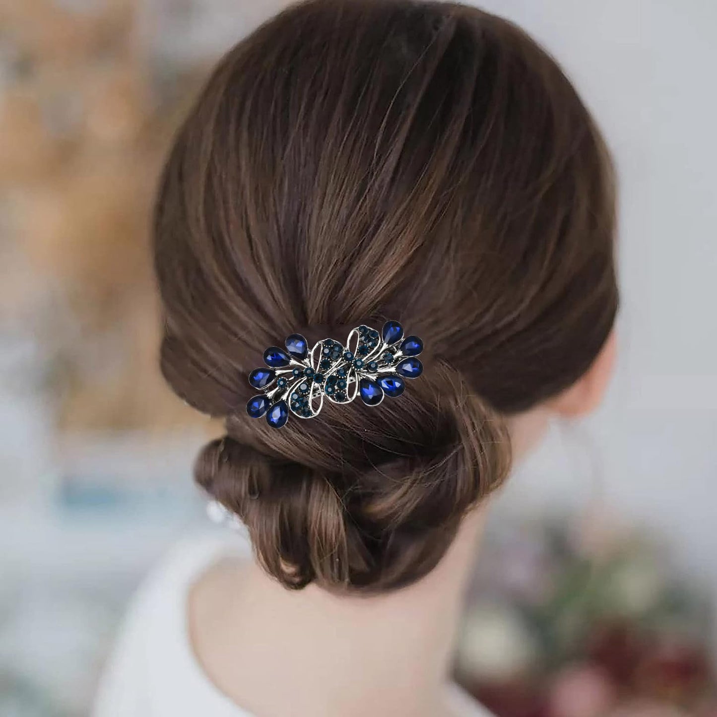 Austrian Bridal Hair Barrettes, Navy Blue Rhinestones Vintage Hair Clips, Sparkly Glitter Crystal Hairgrip Wedding Hair Headwear Accessories for Women Girls