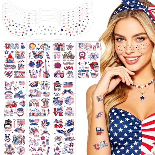 116 Pc Patriotic Temporary Tattoos | 4th of July Face Tattoos
