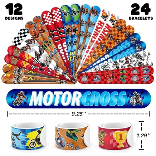 Dirt Bike Party Favors Set - 60 Pc Kit with Slap Bracelets & Tattoos