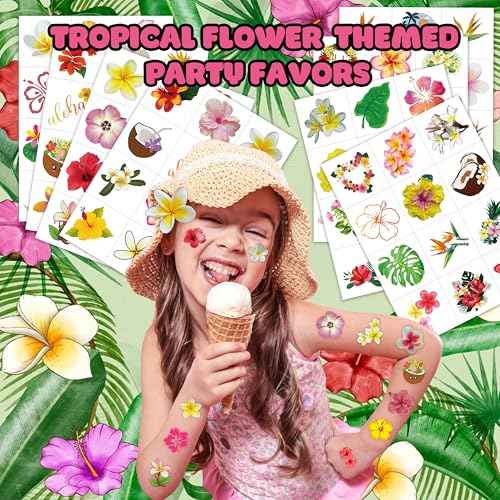 96 PCS Tropical Flower Hawaiian Pre-Cut Temporary Themed Birthday Favors Supplies D?cor Cute Luau Gifts For Game Boys Girls Classroom School (Normal)