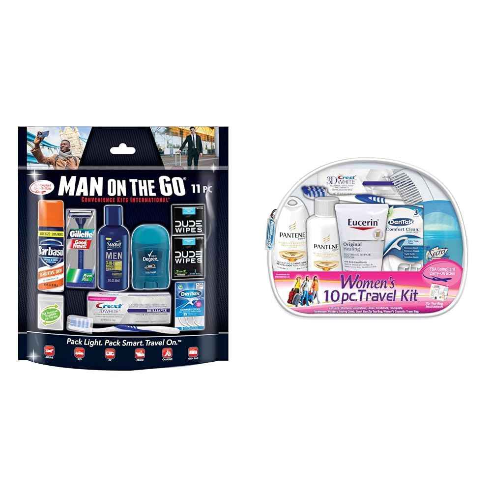 Men's 11 Piece Travel Kit with Grooming Essentials and Women's 10 Piece Deluxe Travel Kit with TSA Compliant Toiletries