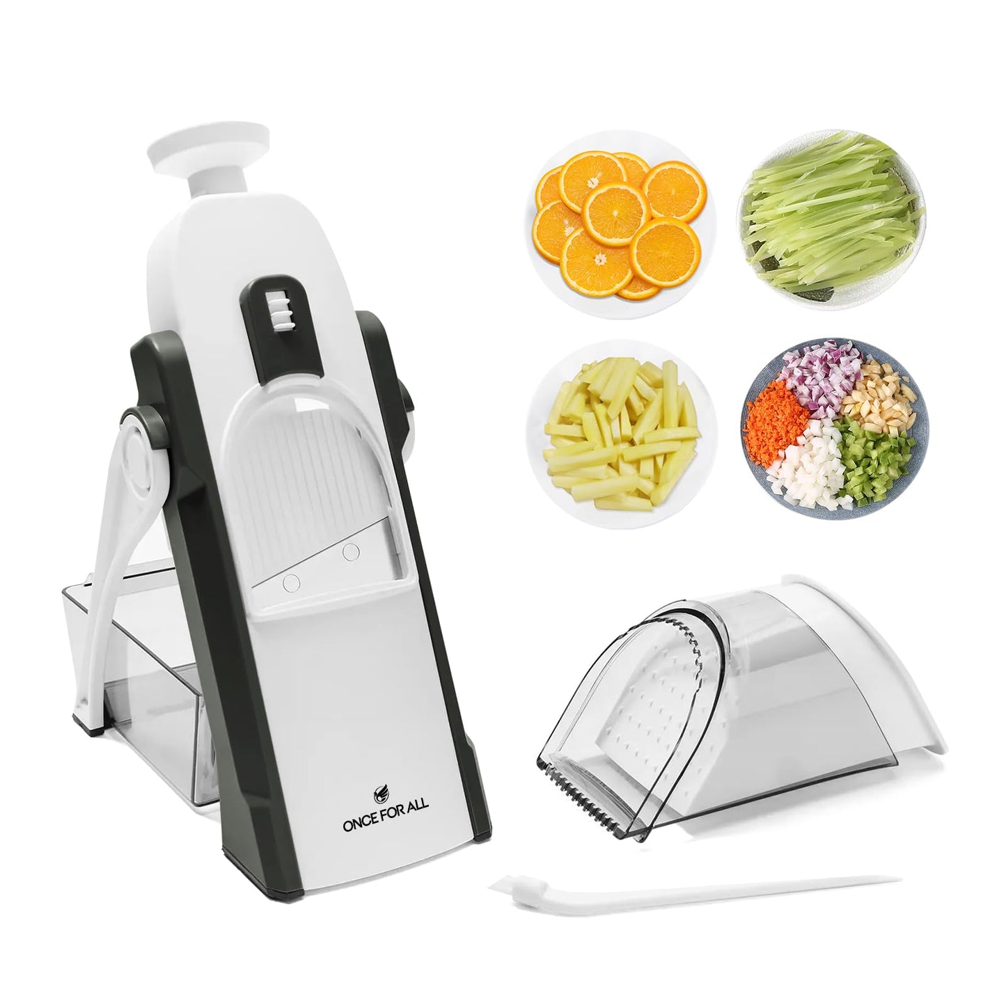 ONCE FOR ALL Upgrade Safe Mandoline Slicer Plus, Adjustable Vegetable Food Chopper Potato Fries French Fry Cutter, Detachable Blade, Kitchen Chopping Artifact, New Kitchen Gift (DarkGray)