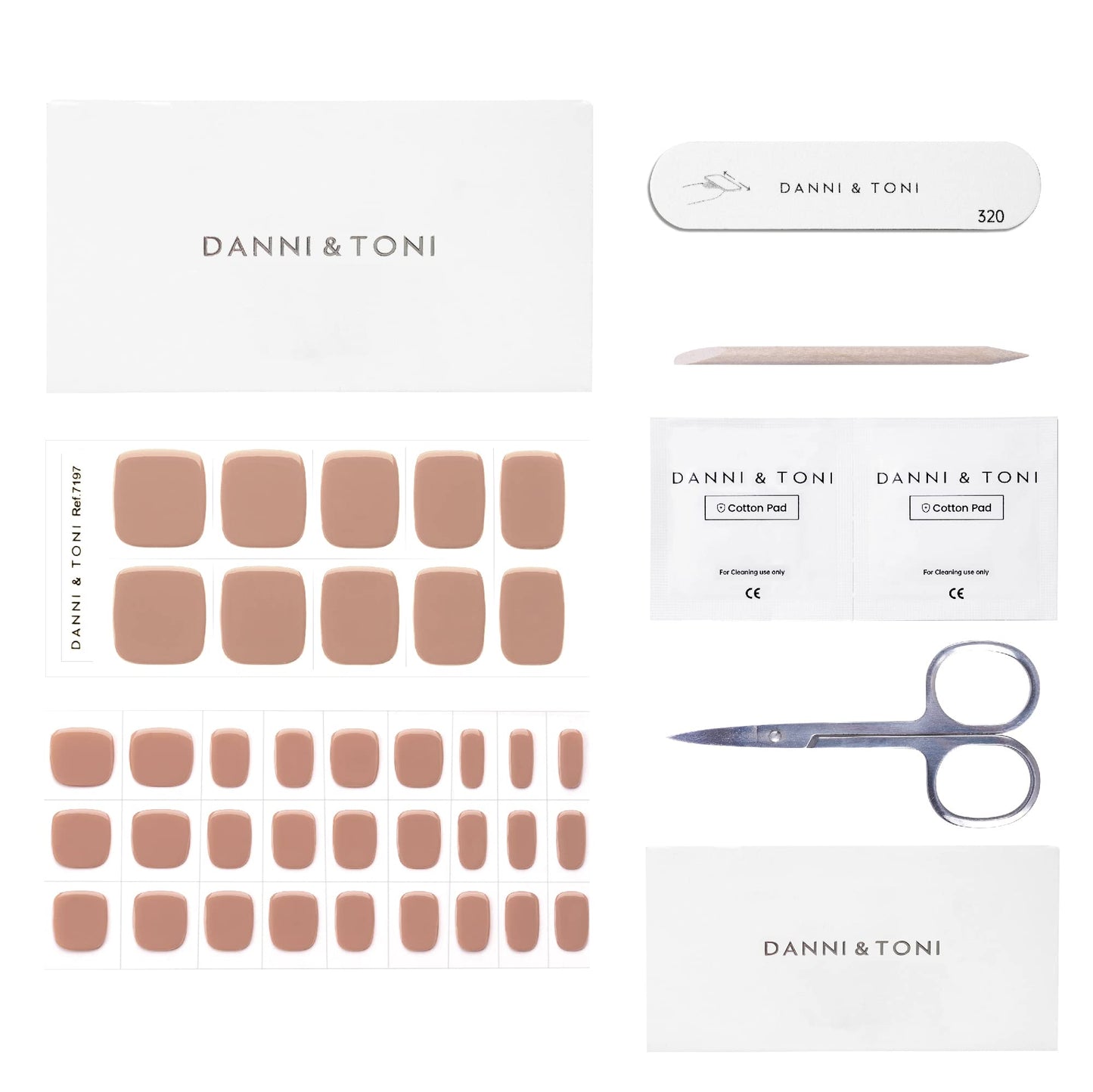 DANNI & TONI Semi Cured Gel Toenail Strips Nude (Cinnamon) Gel Toenail Stickers Pedicure Strips 37 Stickers