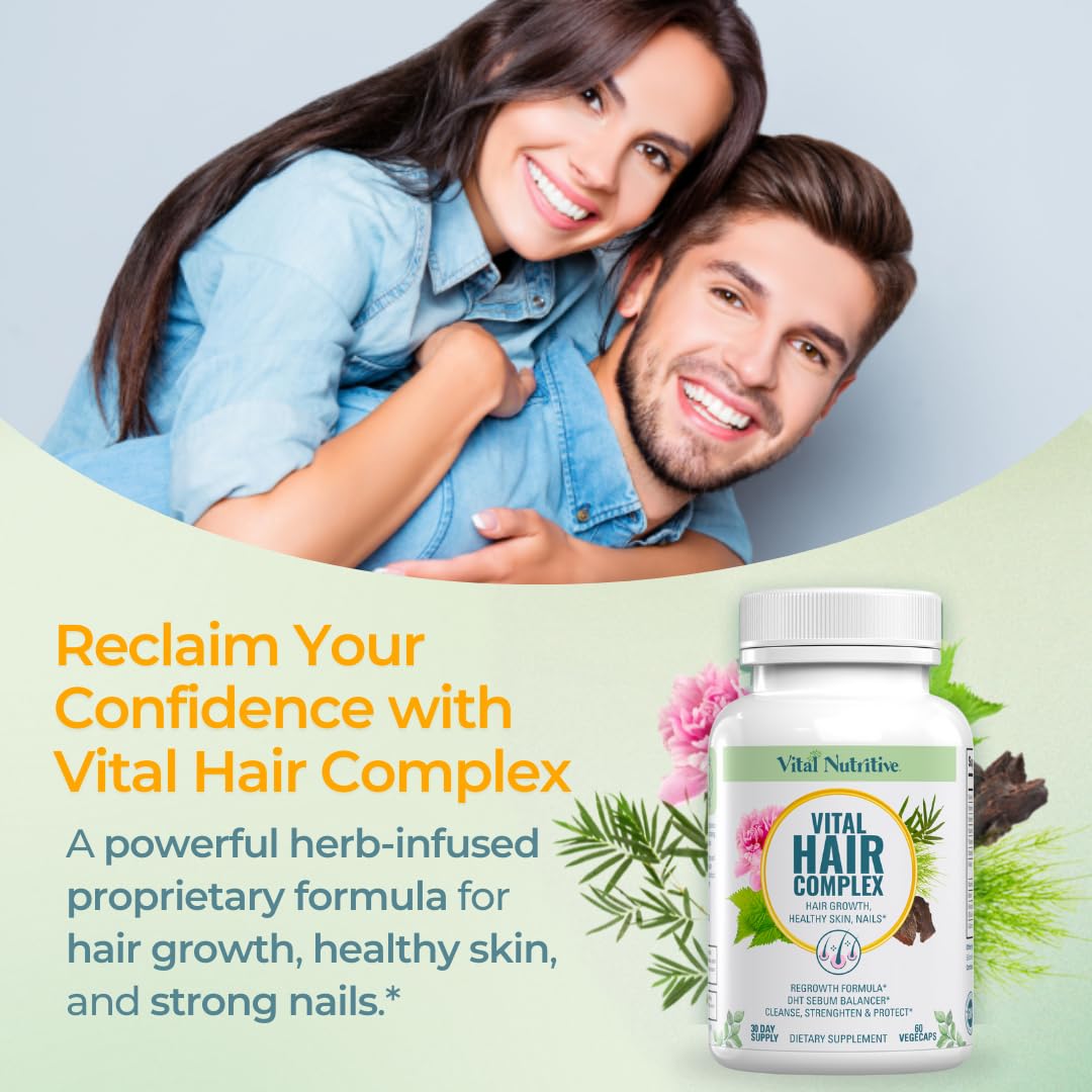 VITAL NUTRITIVE Vital Hair Complex -Hair Growth Vitamins for Women and Men -Biotin & Vitamin B -Hair Growth Supplement for Healthy Hair Skin & Nails -Hormone & Gluten Free -Hair Vitamins for Women