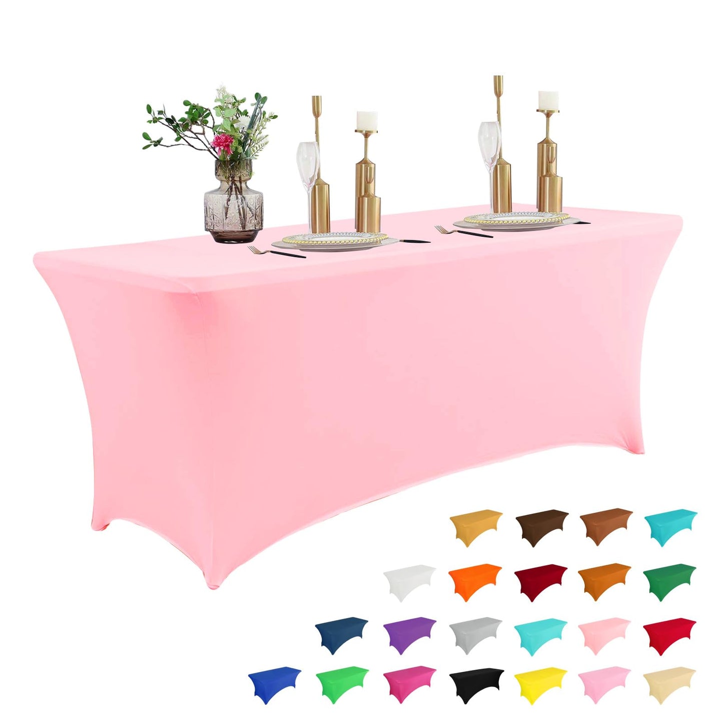 IVAPUPU 4FT Table Cloth for Rectangular Fitted Events Stretch Pink Table Covers Washable Table Cover Spandex Tablecloth Table Protector for Party, Wedding, Cocktail, Banquet, Festival