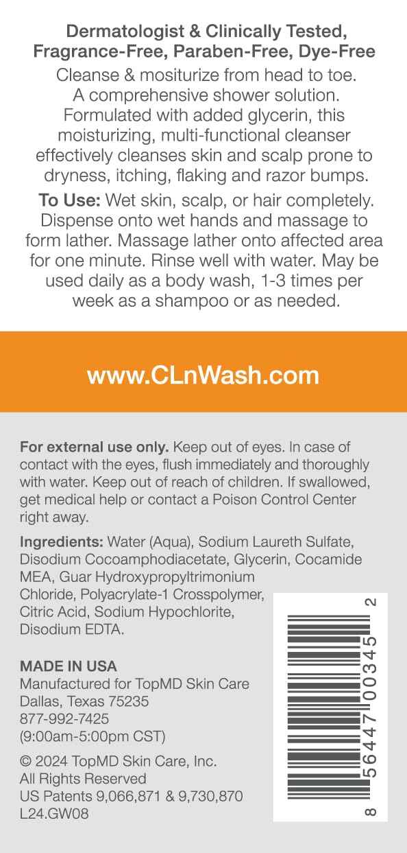 CLn® 2-in-1 Gentle Wash & Shampoo- Multi-functional Cleanser for Skin & Scalp Prone to Irritation, Flaking, Itching, Dryness & Razor Bumps, Fragrance-Free & Paraben-Free, 8 fl. oz.