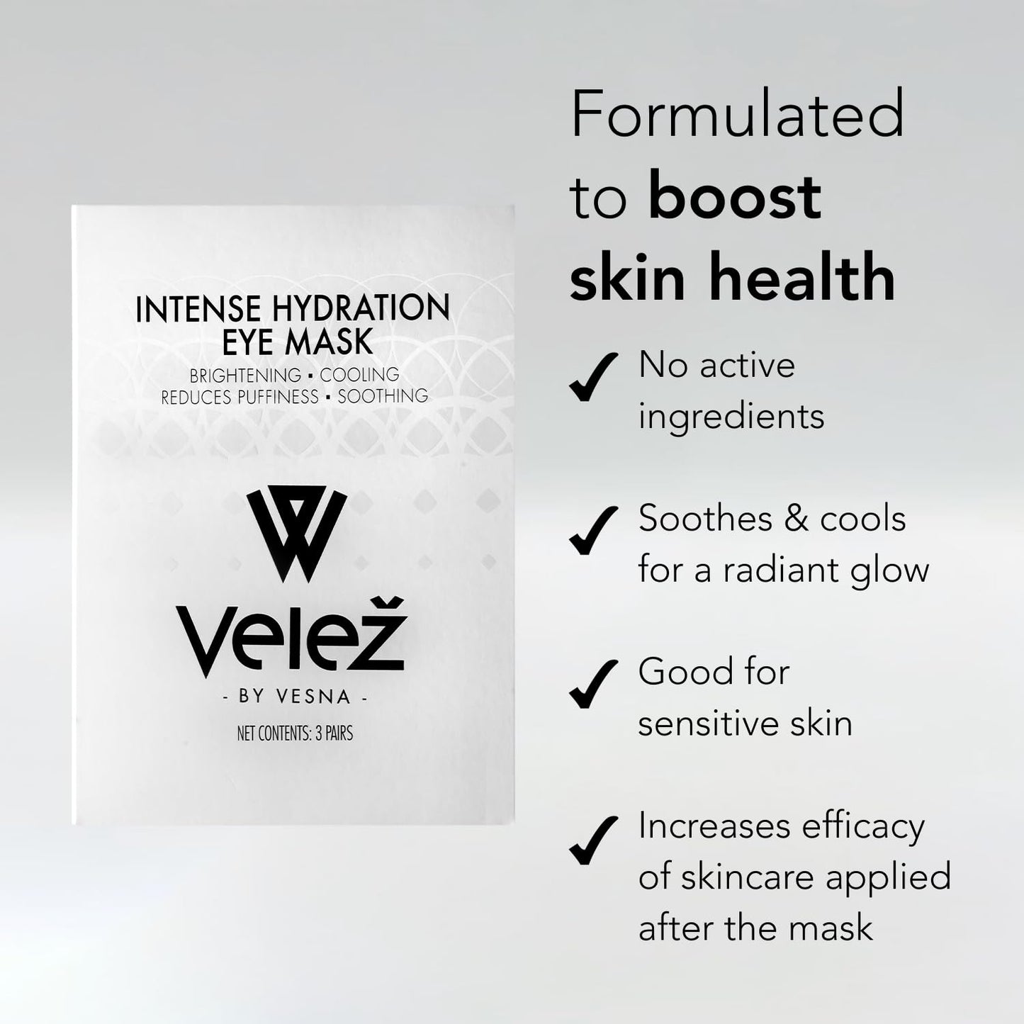 Velez Intense Hydration Under Eye Masks - Helps with Puffiness & Ultra Hydrating, Cooling Eye Mask Patches for a Brightening Effect (3 Pairs)