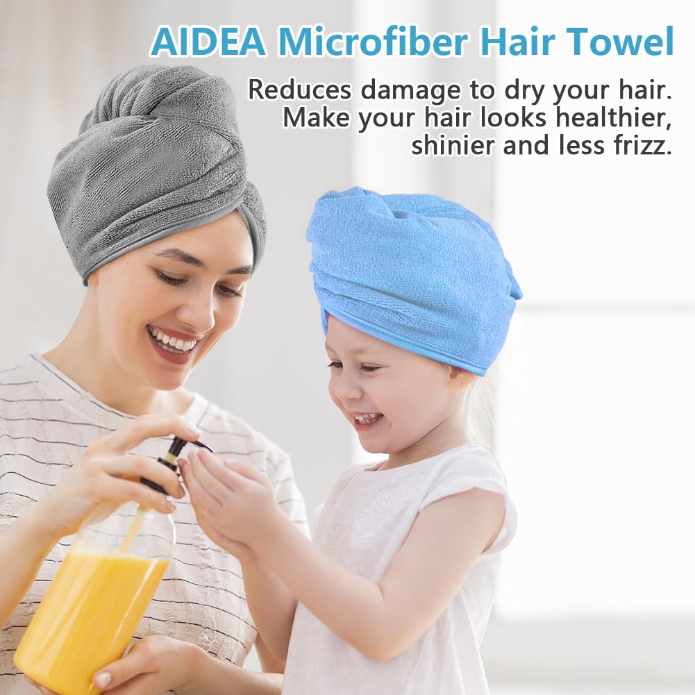 AIDEA Microfiber Hair Towel Wrap, 5 Pack Hair Turbans, Super Absorbent Quick Dry Hair Towel Wrap for All Hair Types Anti Frizz, Hair Accessories for Women, 26"×10"