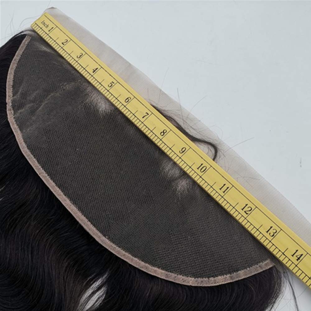 Lace Frontal Closure 13 x 4 Human Hair Straight Wave Pre Plucked Ear To Ear Lace Frontals With Bangs Baby Hair Knots Can Be Bleached (12", Light-brown Lace)