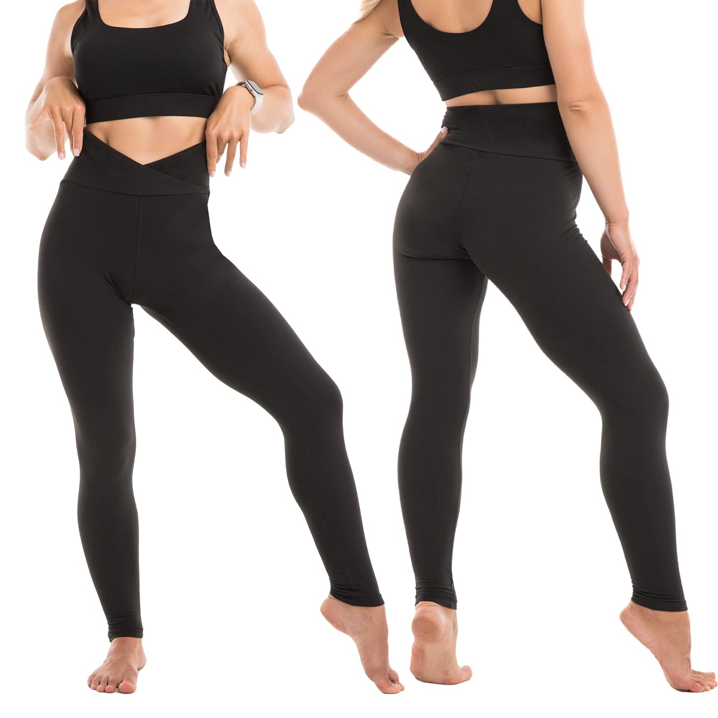 SINOPHANT High Waisted Leggings for Women - Full Length Capri Buttery Soft Yoga Pants for Workout Athletic(Black Cross Waist,S-M)