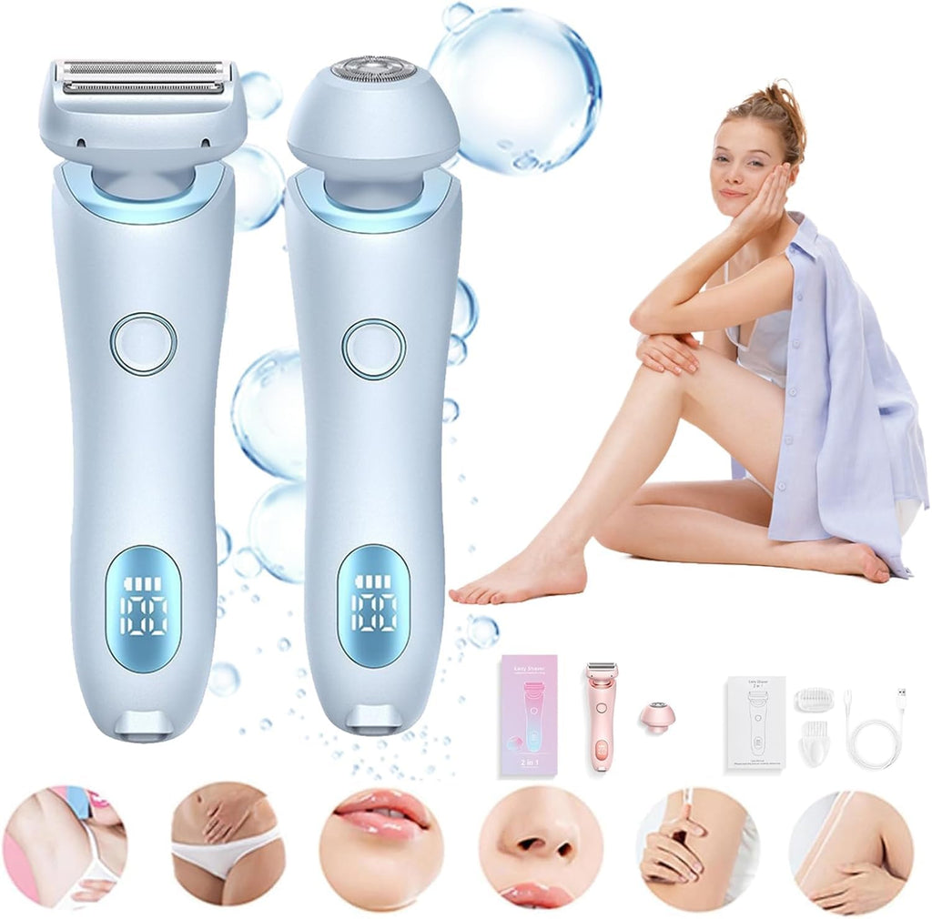 The Glide Pro 3.0 Razor, Razor for Women, 2 in 1 Wet & Dry Electric Waterproof Razor, Painless Hair Removal Removable Head for Bikini Leg Arm Underarm Area (Blue)