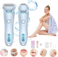 The Glide Pro 3.0 Razor, Razor for Women, 2 in 1 Wet & Dry Electric Waterproof Razor, Painless Hair Removal Removable Head for Bikini Leg Arm Underarm Area (Blue)