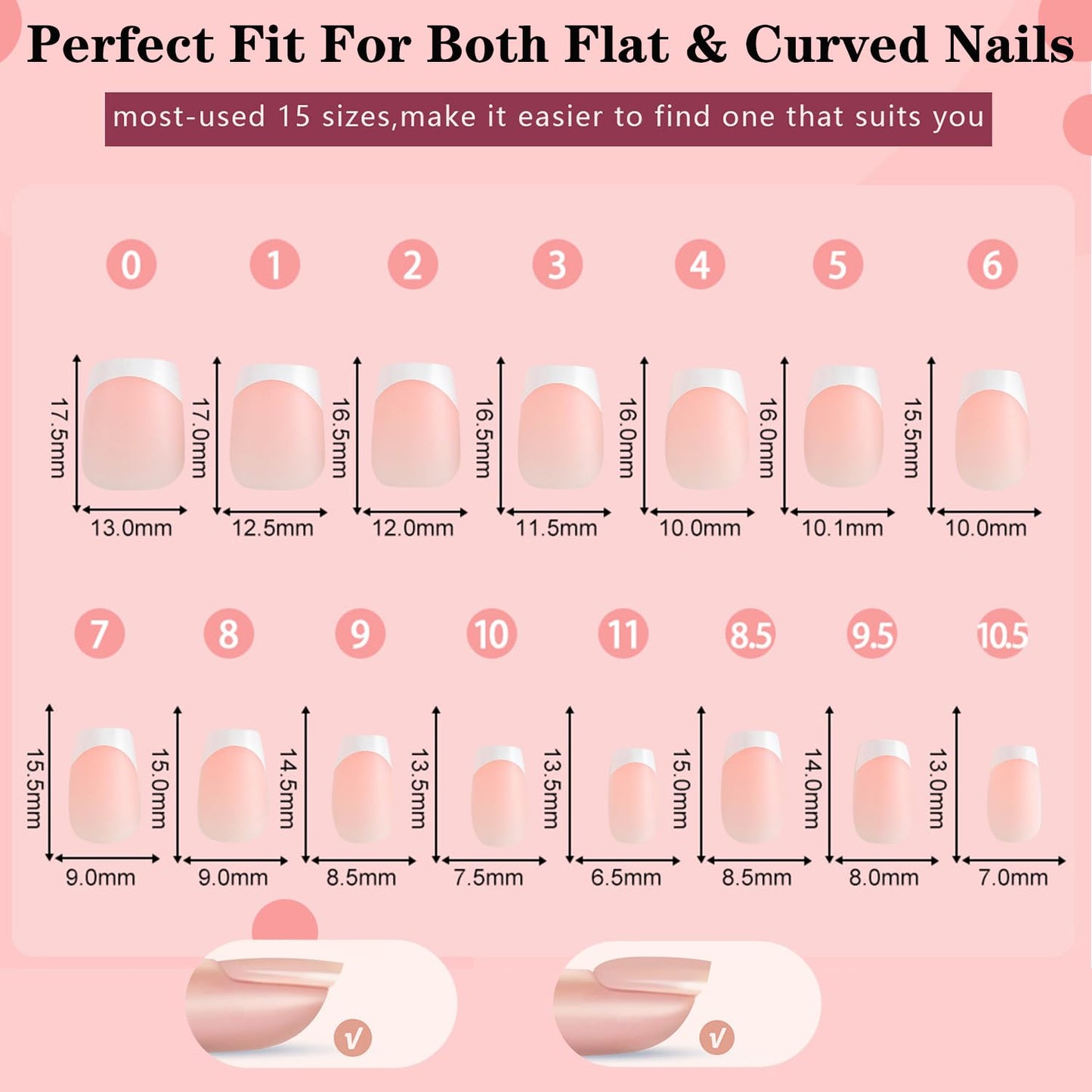 MAGIC ARMOR French Gel Nail Tips - 150pcs Pink French Tip Press on Nails Long Square Pre-applied Tip Primer & Base Coat, No Need to File Gel 3-IN-1 False Nail Tips for Nail Art DIY 15 Sizes