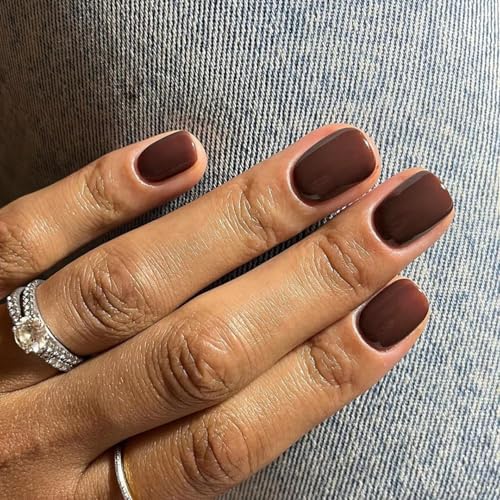 Chocolate Brown Short Square Press-On Nails Kit - 30 Pcs