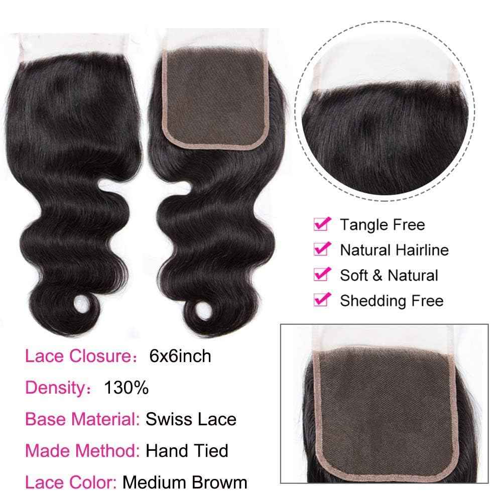 4x4 Transparent HD Lace Closure Only Body Wave Hair Closure Invisible Lace Closure 12A Brazilian Virgin Remy Human Hair Plucked with Baby Hair Natural Black 18 Inch