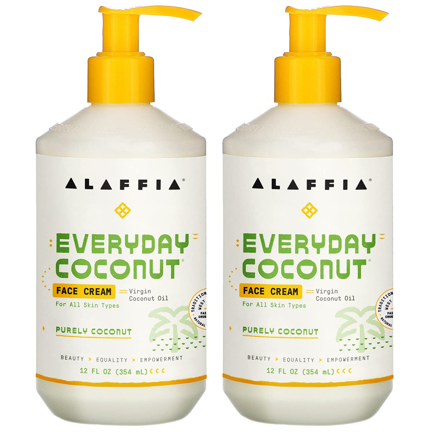 Alaffia Everyday Coconut Face Cream, Skin Care with Virgin Coconut Oil, Moisturizer for Firmness & Elasticity, Helps Reduce the Appearance of Lines & Wrinkles, Purely Coconut, 2 Pack – 12 Fl Oz Ea