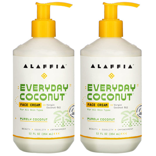 Alaffia Everyday Coconut Face Cream, Skin Care with Virgin Coconut Oil, Moisturizer for Firmness & Elasticity, Helps Reduce the Appearance of Lines & Wrinkles, Purely Coconut, 2 Pack – 12 Fl Oz Ea