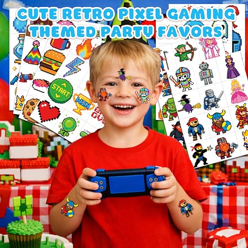 96 Pixel Gaming Temporary Tattoos for Kids | Party Favors