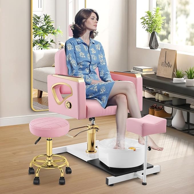 Pink Pedicure Chair with Foot Spa | No Plumbing