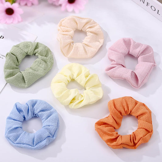 Outyua Hair Scrunchies Solid Scrunchy Hair Ties Elastic Ponytail Fabric Hair Accessories for Women and Girls 6Pcs