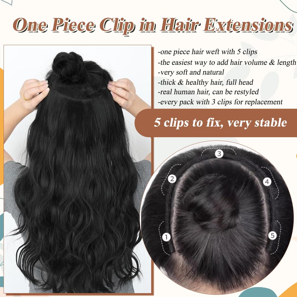 Body Wave Human Hair Clip in Extensions, One Piece Natural Black to Grey Clip in Hair Extensions Real Human Hair Clip in Hair Extensions Human Hair Curly Remy Hair Extensions Clip in Human Hair 14”