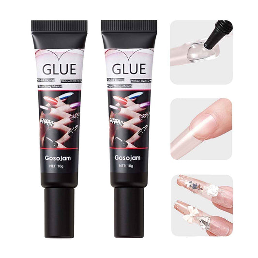 Gosojam Nail Glue 2-Pack – Fast-Drying, Long-Lasting Adhesive for Acrylic, Press-On & Gel Nails – Water-Resistant, No UV/LED Needed, 10g x 2 – Strong Bond, Gentle on Nails, Ideal for DIY & Salon Use