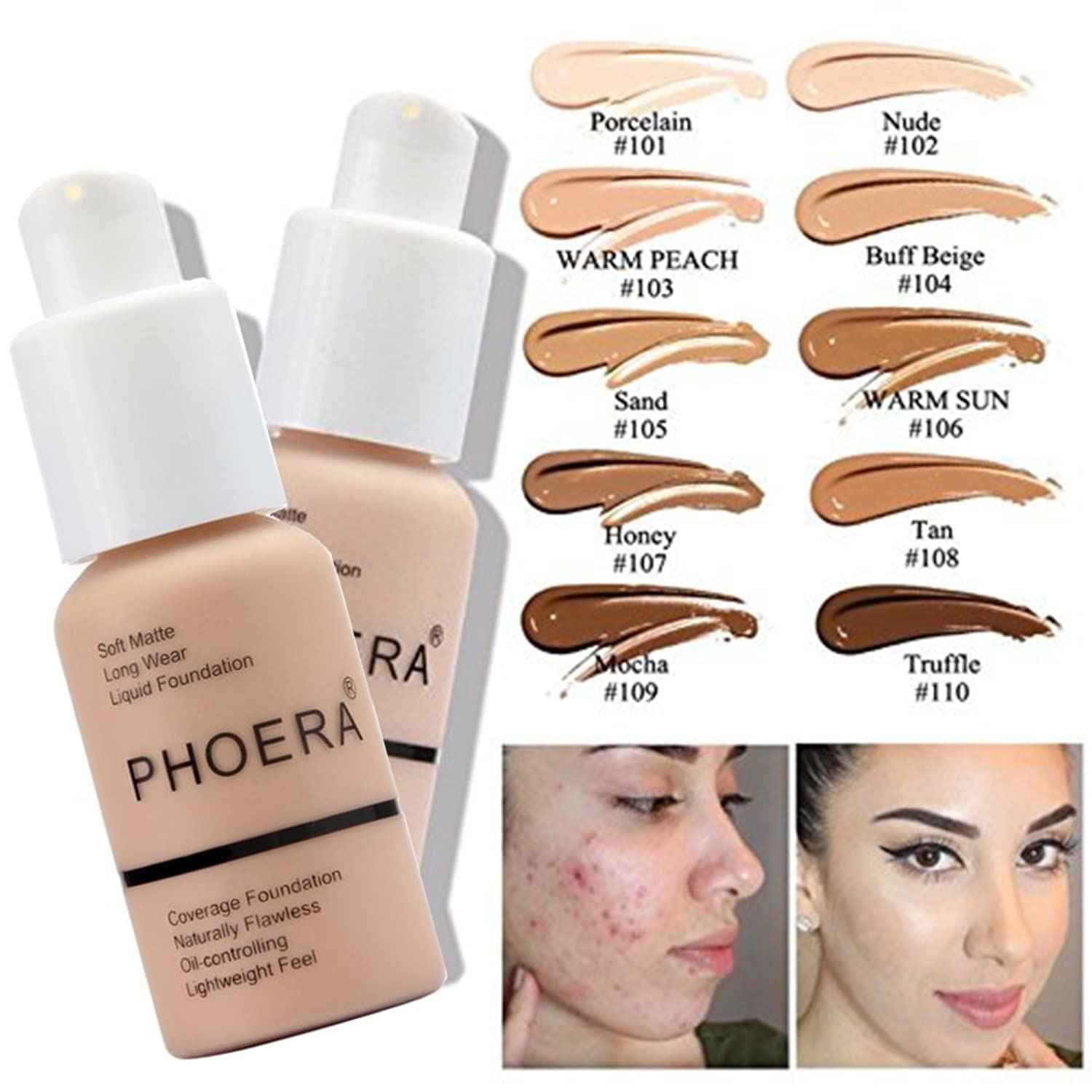 PHOERA Foundation,Mushroom Head Air Cushion CC Cream, PHOERA Primer, PHOERA Powder,3 Pcs Cream Contour Stick Makeup Kit, Shades with Highlighter Stick, Blush Stick and Bronzer Contour Stick