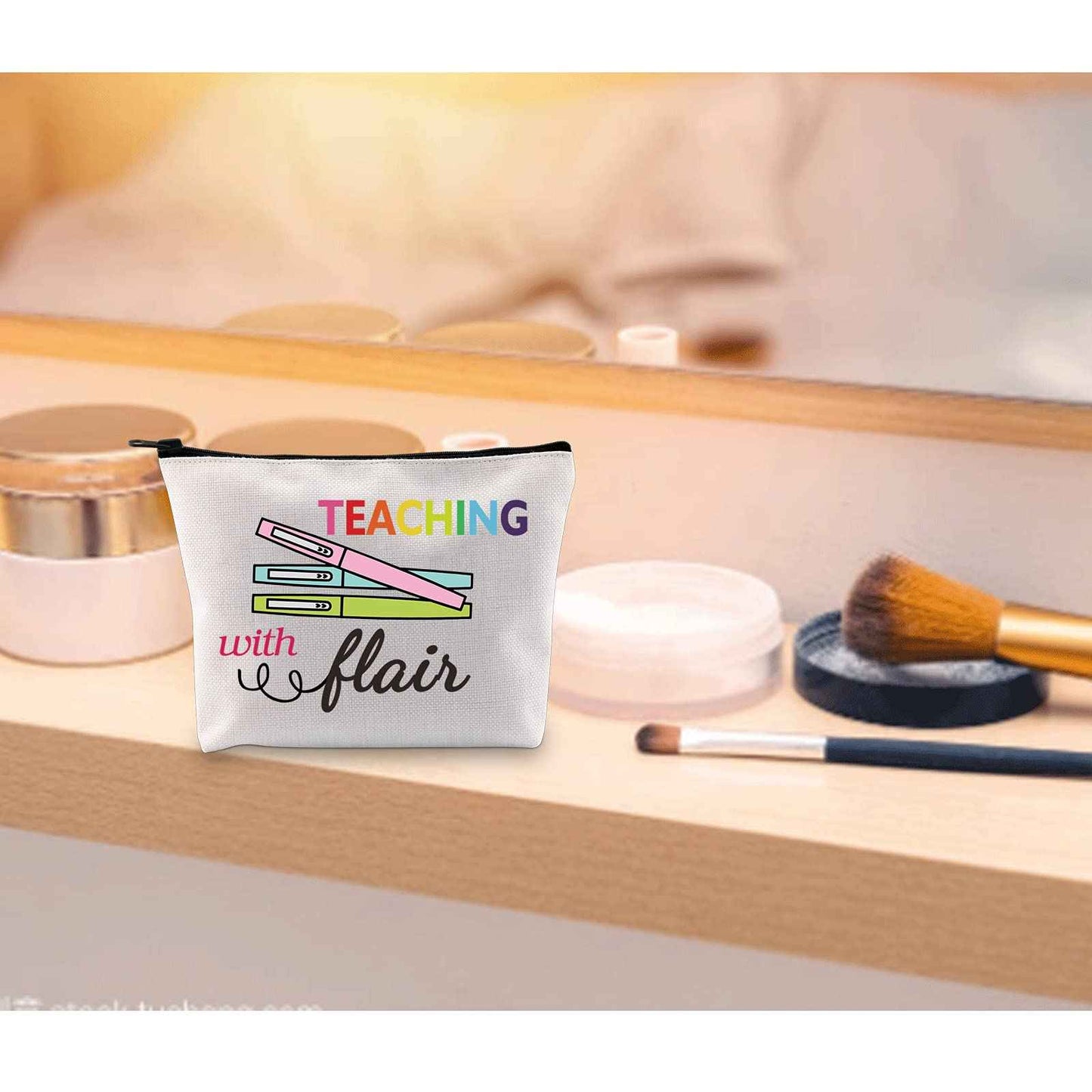 JXGZSO Teaching With Flair Zipper Pouch Teacher Pen & P Pouches Teacher Makeup Cosmetic Bag (Teaching With Flair B)