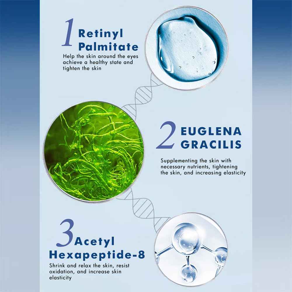 Retinol Eye Cream, containing hyaluronic acid and EUGLENA GRACILIS, 1.76 ounces, vibration induction, brightening and smoothing the eyes, smoothing the skin, moisturizing, suitable for all skin types