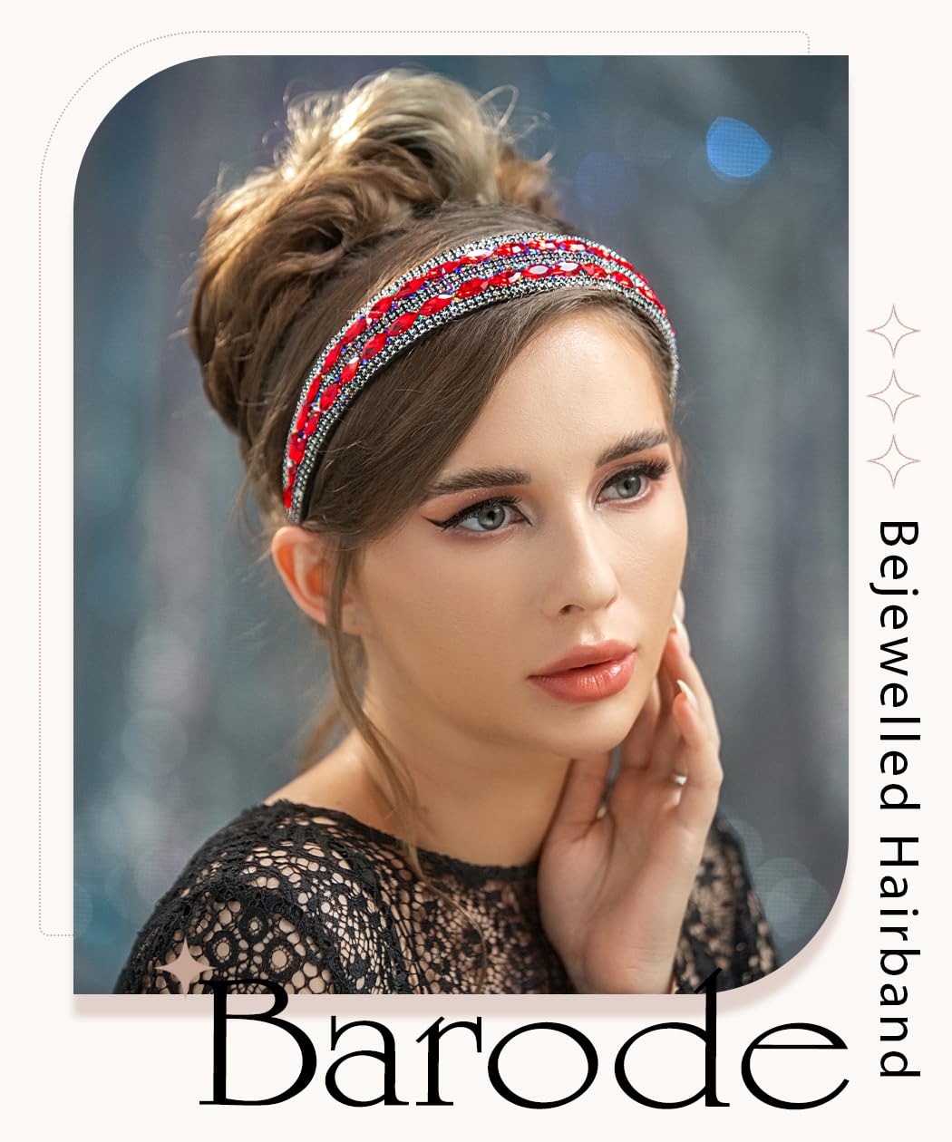 Barode Rhinestone Headbands Colorful Glitter Crystal Wide Headband Bejewelled Hairband Shell Pearl Bling Hair Accessories for Women (F)