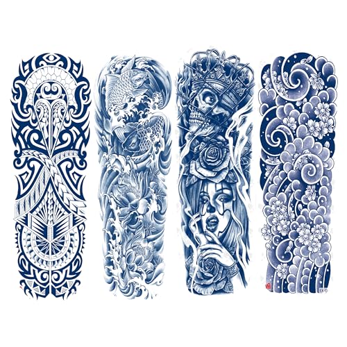 Temporary Full Arm Sleeve Tattoos - 4 Pack Waterproof Designs